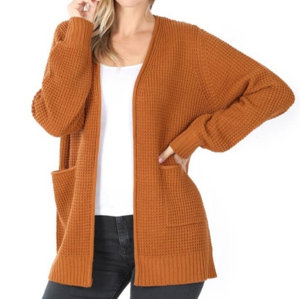Waffle Open Cardigan Sweater